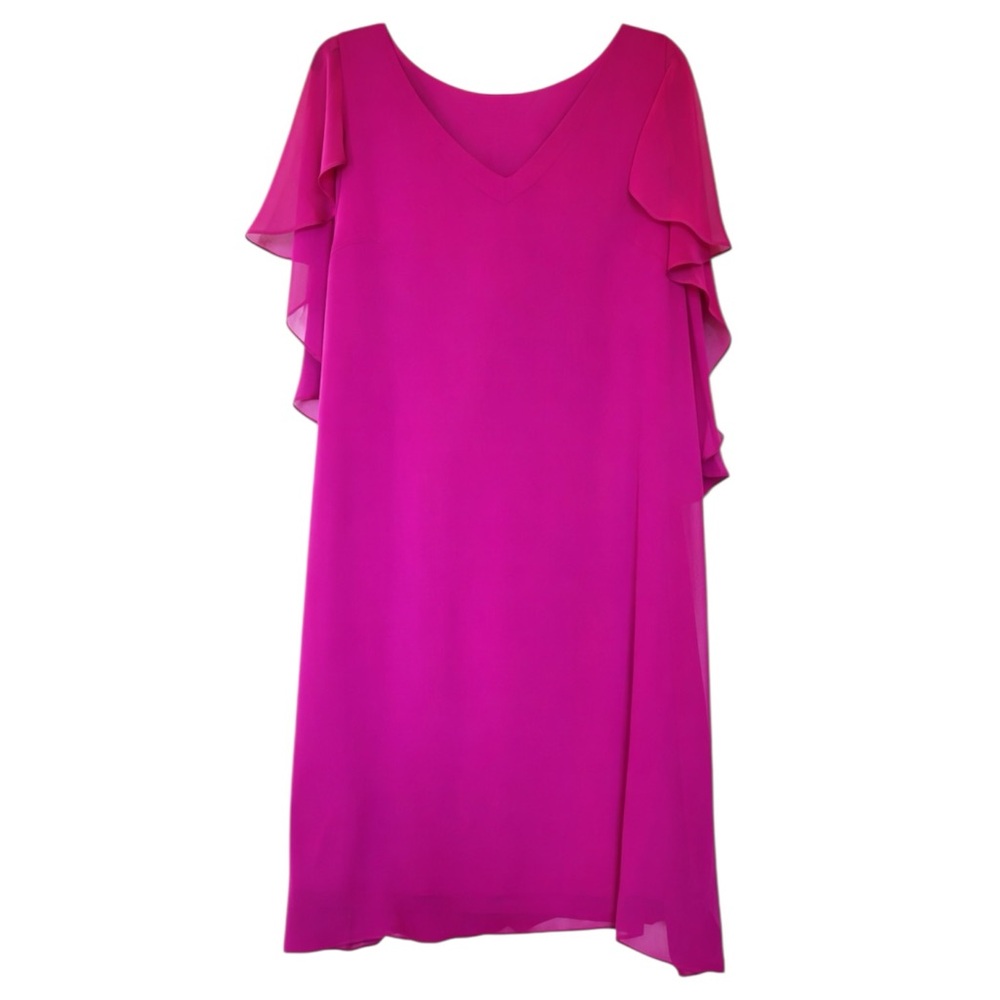 Ronni Nicole Magenta Chiffon Overlay Knee Length Cocktail Dress 12 - Picture 2 of 4